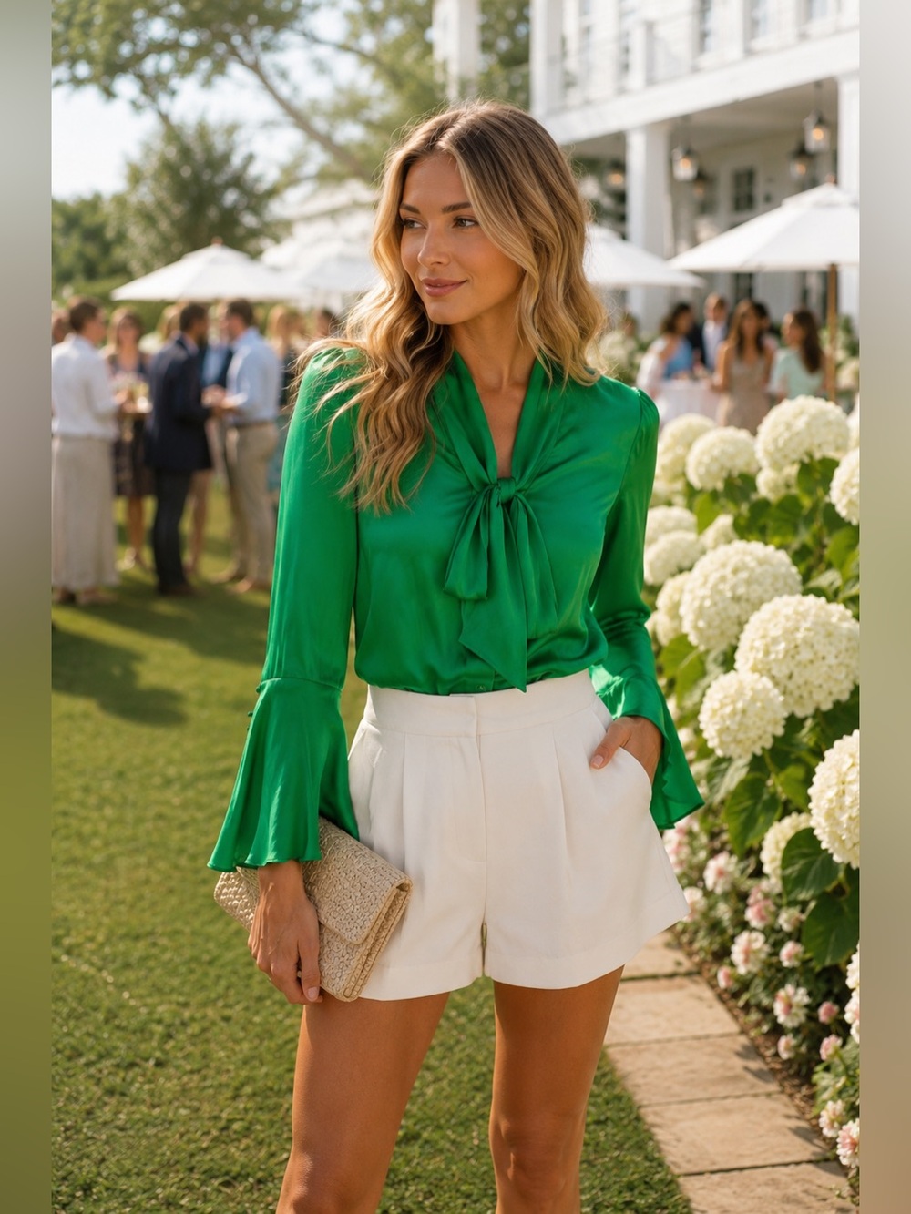 ALICE + OLIVIA-Merideth Silk Tie Neck Button Down Blouse
